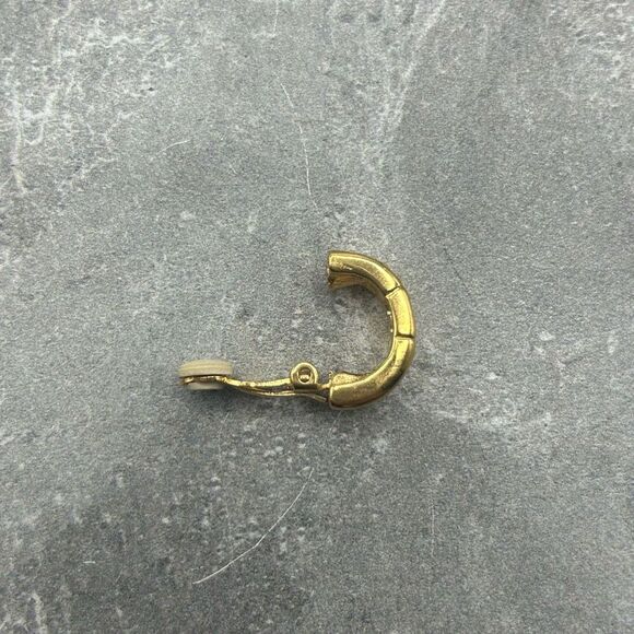 Givenchy Gold Tone Half Hoops Clip On Earrings Rhinestones Elegant G Logo - Picture 6 of 9